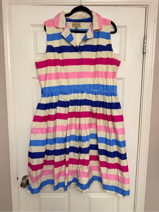 Lindy Bop Dresses & Skirts - Lindy Bop Striped Sleeveless Collar Dress - Pink, Blue & Cream